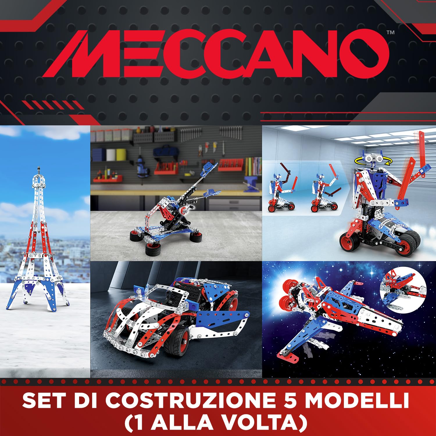 Meccano Valigetta Costruzione 5 in 1 kit 437 pezzi metallo