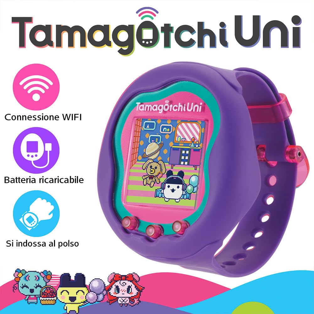Tamagotchi Uni 43352 animale virtuale viola WiFi con cinturino