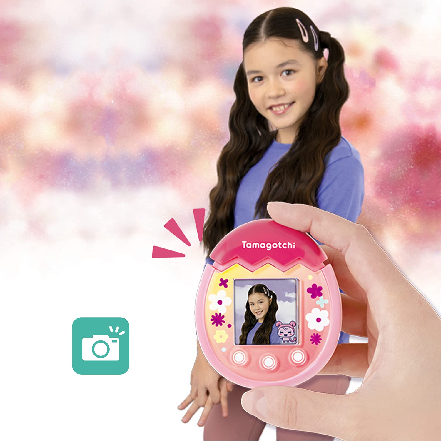 Tamagotchi Pix 42901 animale virtuale Floral rosa con fotocamera