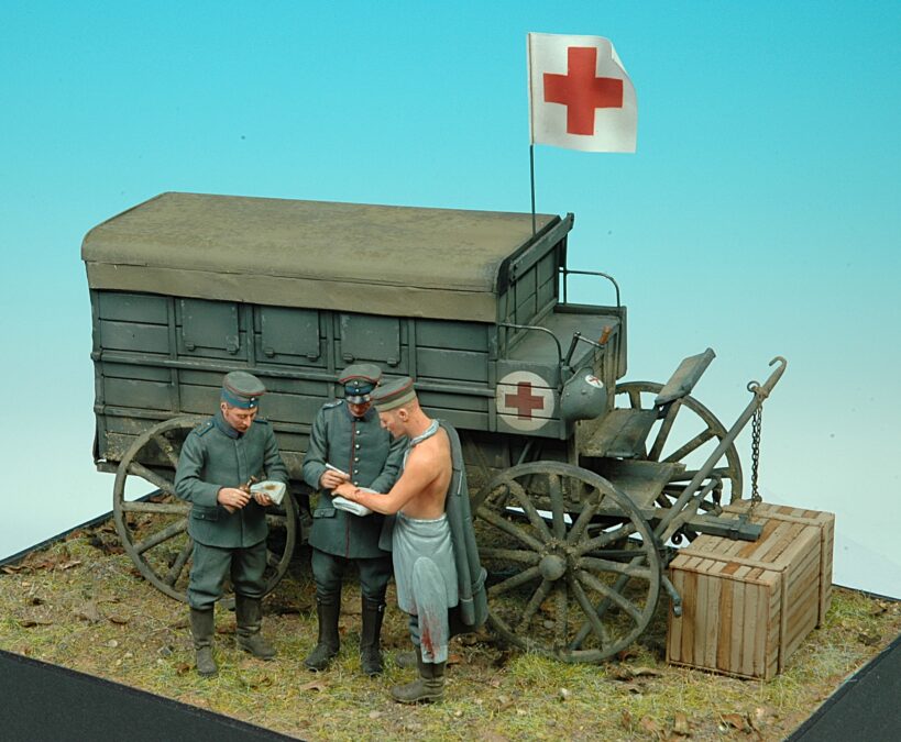 Model Cellar Medico Tedesco Barelliere Ferito figurino WWI 3 pezzi