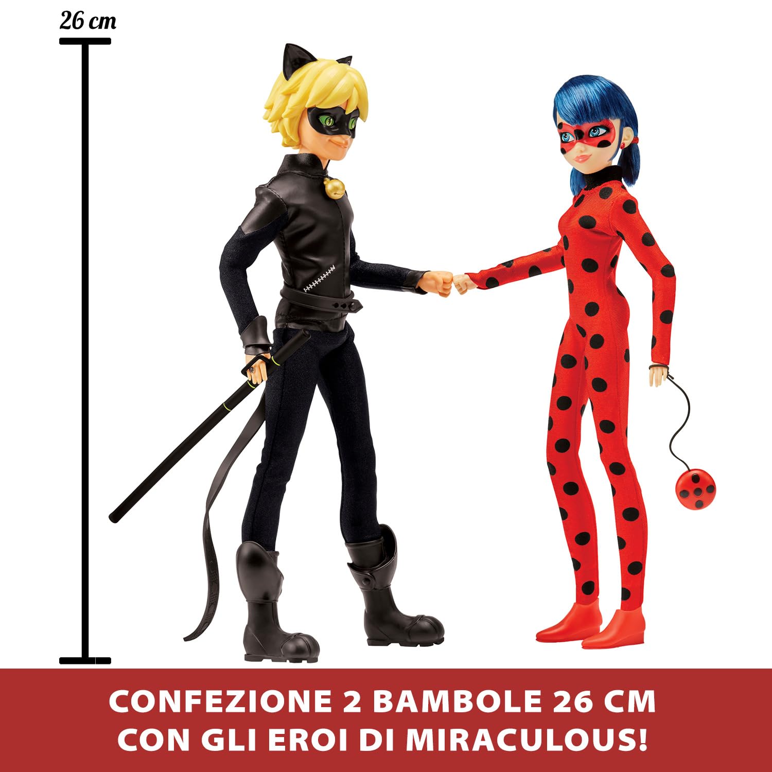 Miraculous Ladybug e Chat Noir bambole 26 cm set 2 pezzi